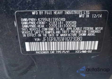 2015 Subaru Impreza 2.0I Sport Limited из США, поврежденный, VIN JF1GPAZ69FH223080